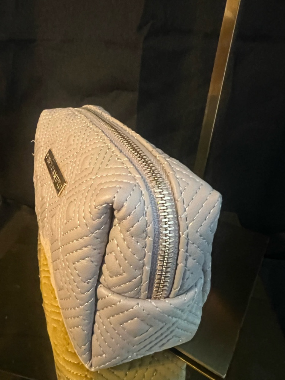 Vince Camuto Quilted Cosmetic Bag in Light Beige and Brush Set - Picture 4 of 11